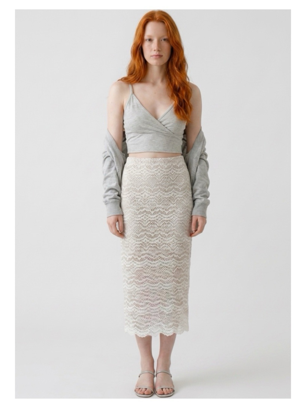 Women's White Lace Midi Skirt